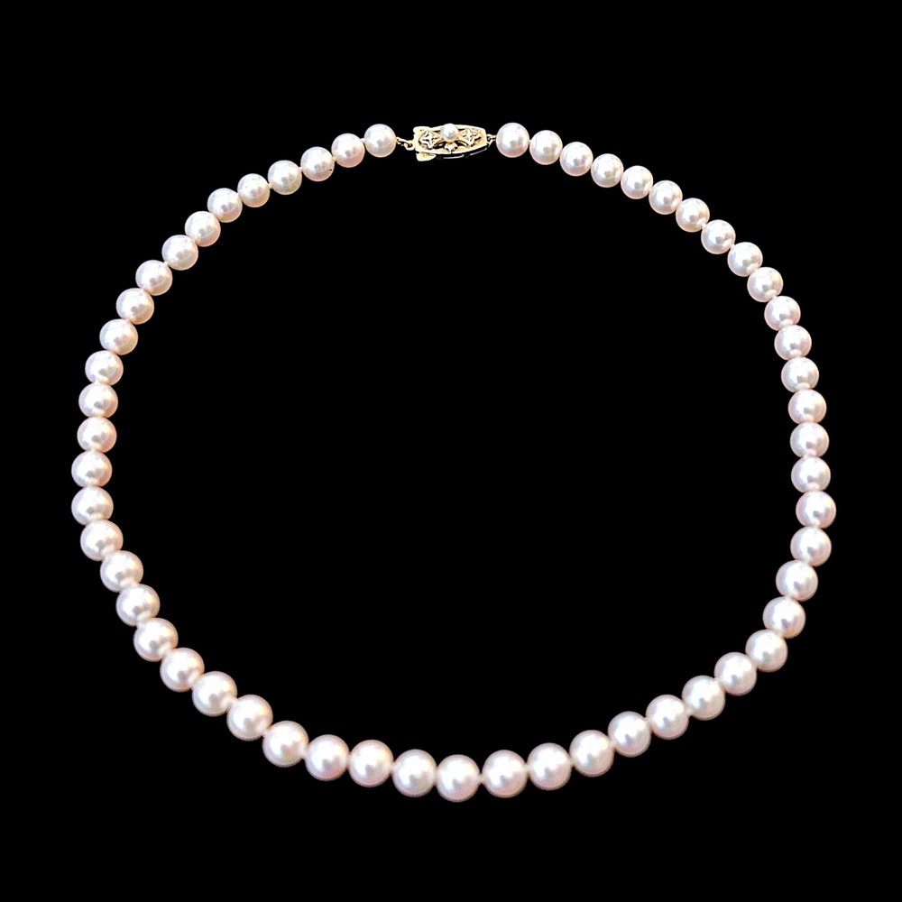 Mikimoto LE Blue Lagoon Classic White Pearl 14kt Necklace Stamped #421/2000